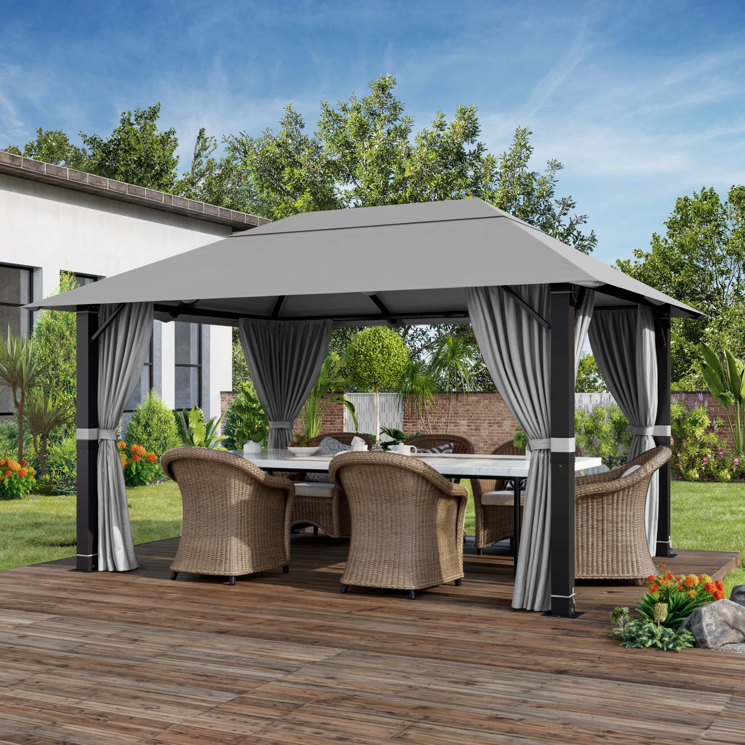 Gartenpavillon Modern Günstig 3x3 / 3x4 mit Festem Dach und Dachplane Wasserdicht