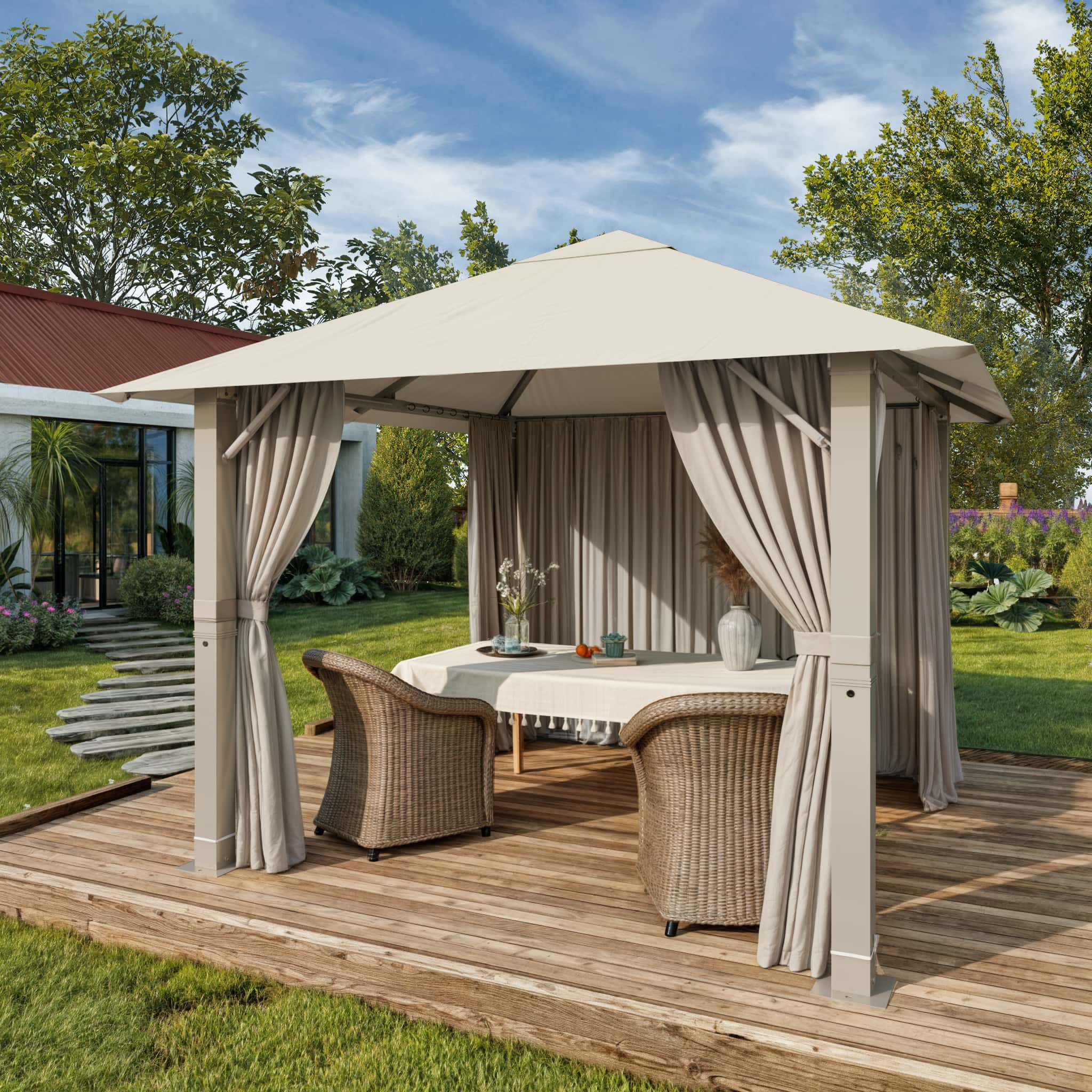 Gartenpavillon Modern Günstig 3x3 / 3x4 mit Festem Dach und Dachplane Wasserdicht
