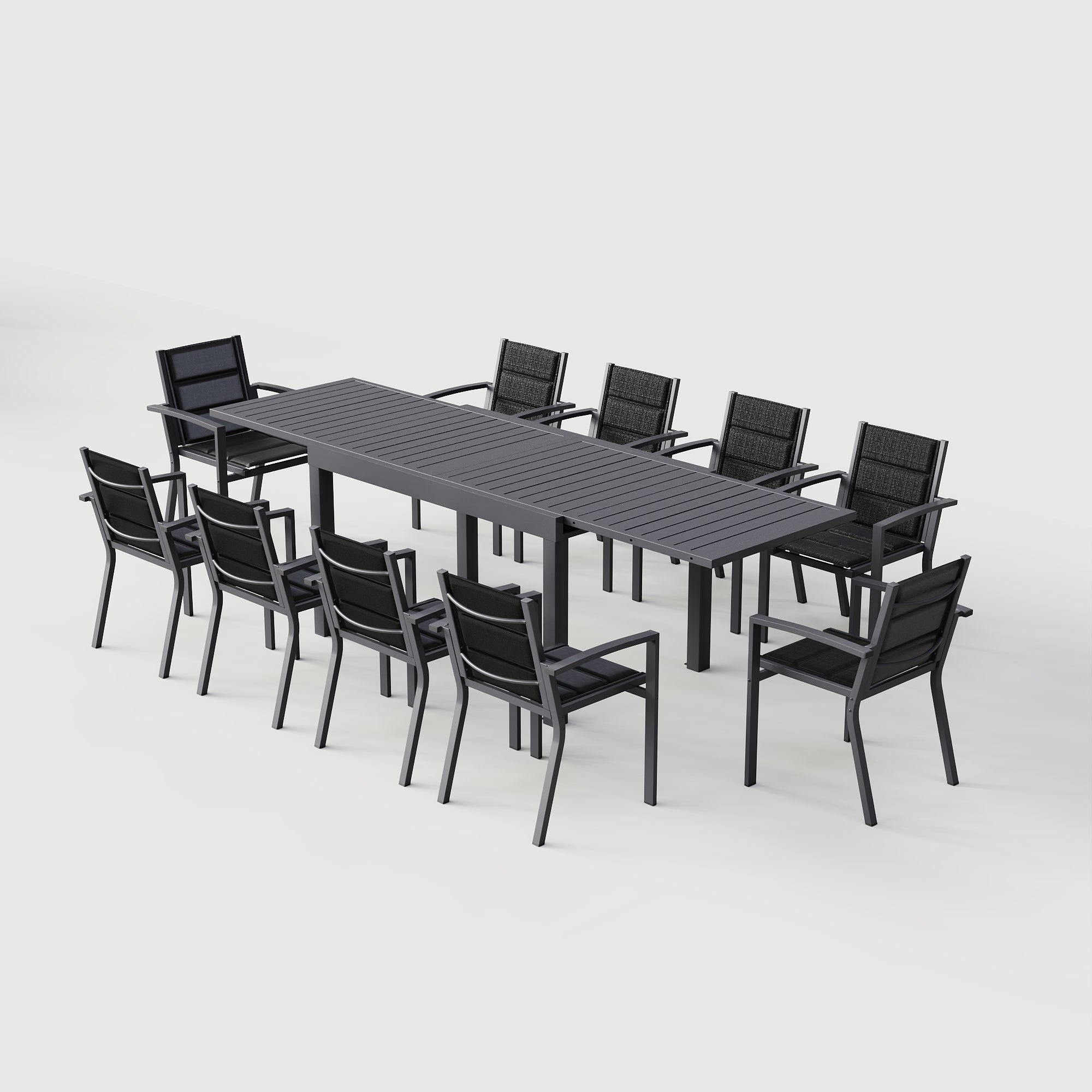 Gartentisch ausziehbar Set für 6-10 Personen aus Aluminium 130-260 x 80 cm