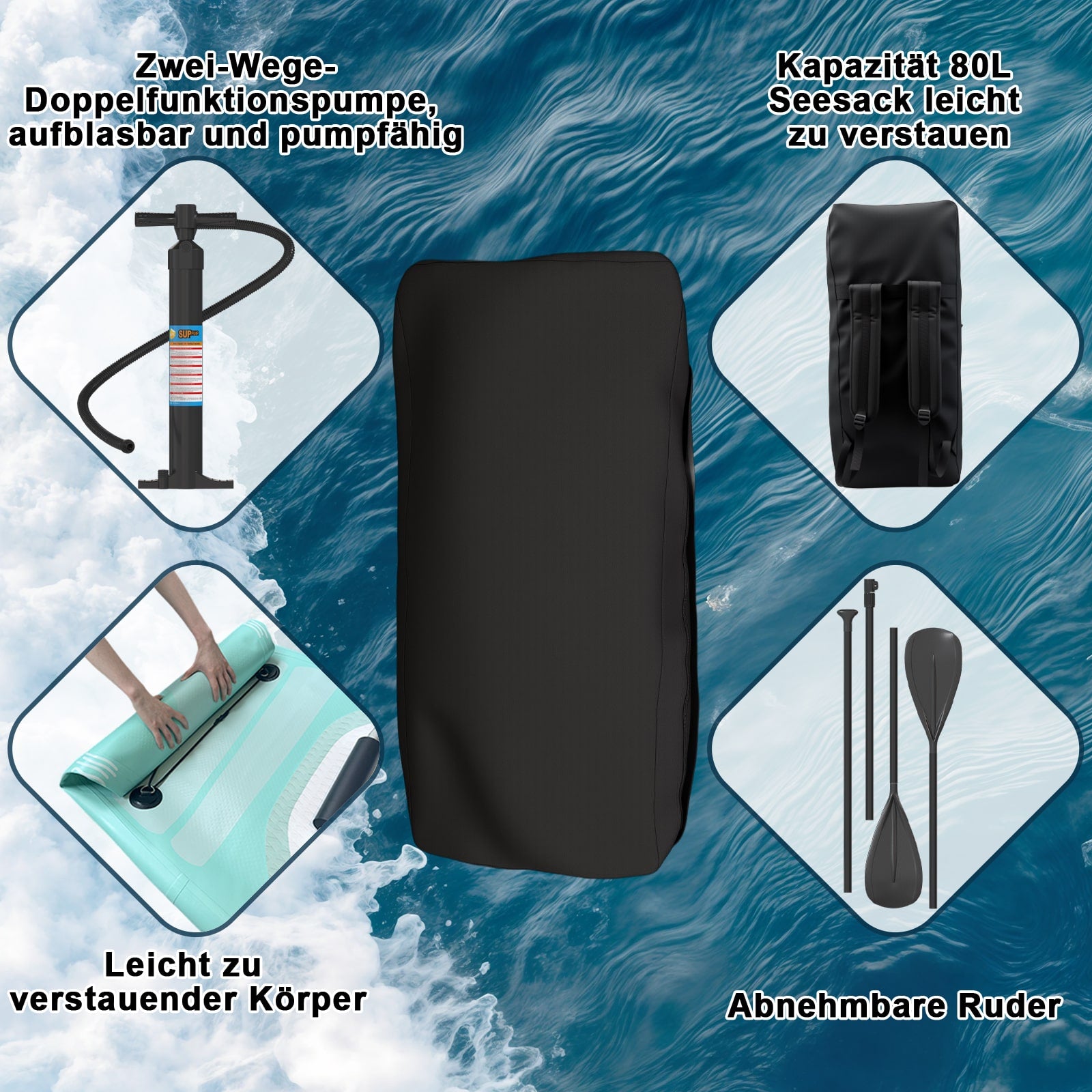 Yardwell Aufblasbares Stand Up Paddle Board Mit Kajaksitz und verstellbarem Schlagbrett, Bis 160kg