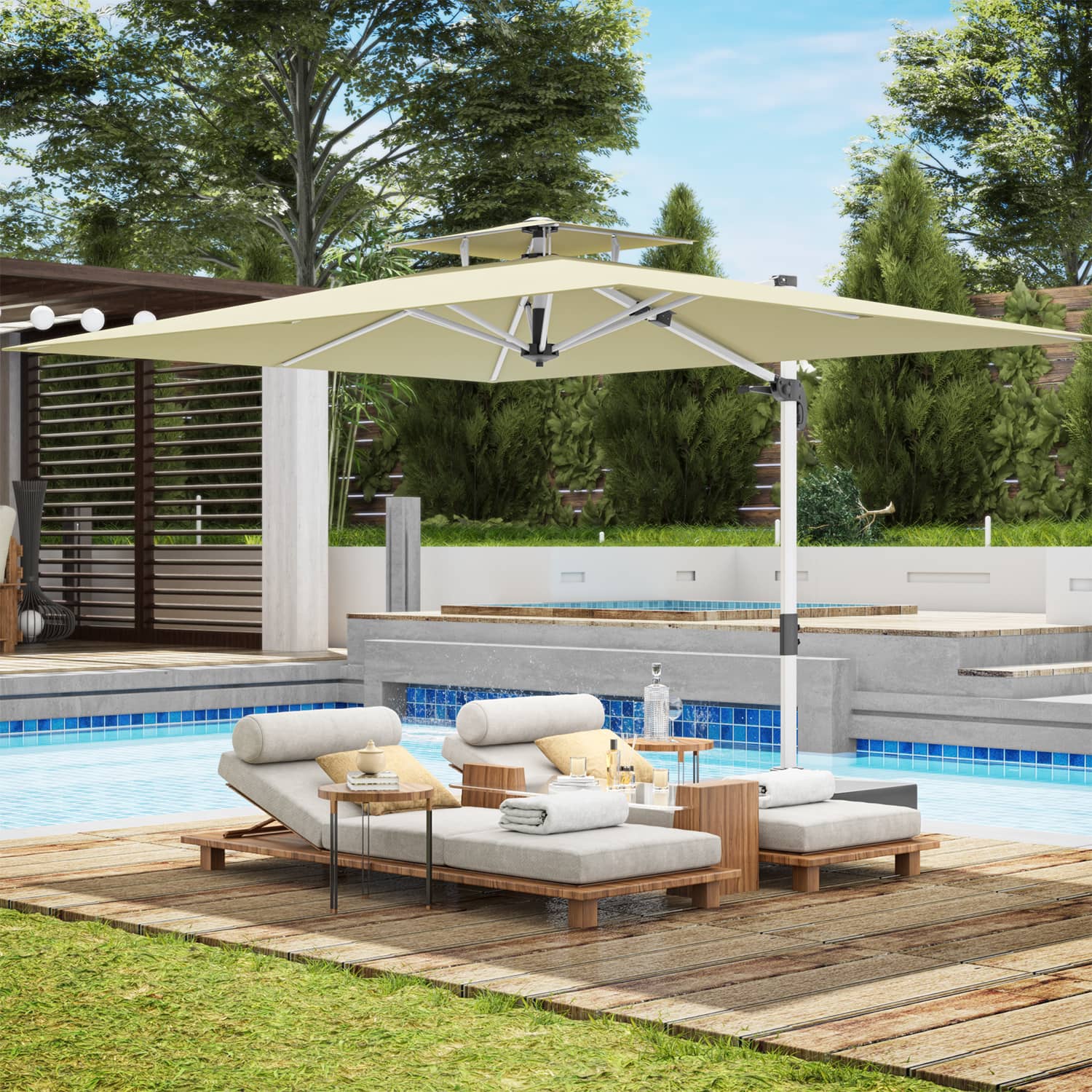 Yardwell Sonnenschirm mit Kurbel, 360°Rotation,3x3m/3x4m
