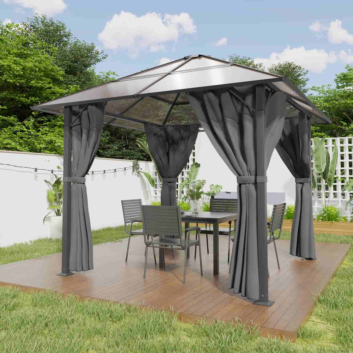 Yardwell Premium Hardtop Pavillon | Aluminium Dach & Gestell | 3x4m & 3x3m | Winterfest, Stabil & 100% Wasserdicht | Anthrazit - Yardwell