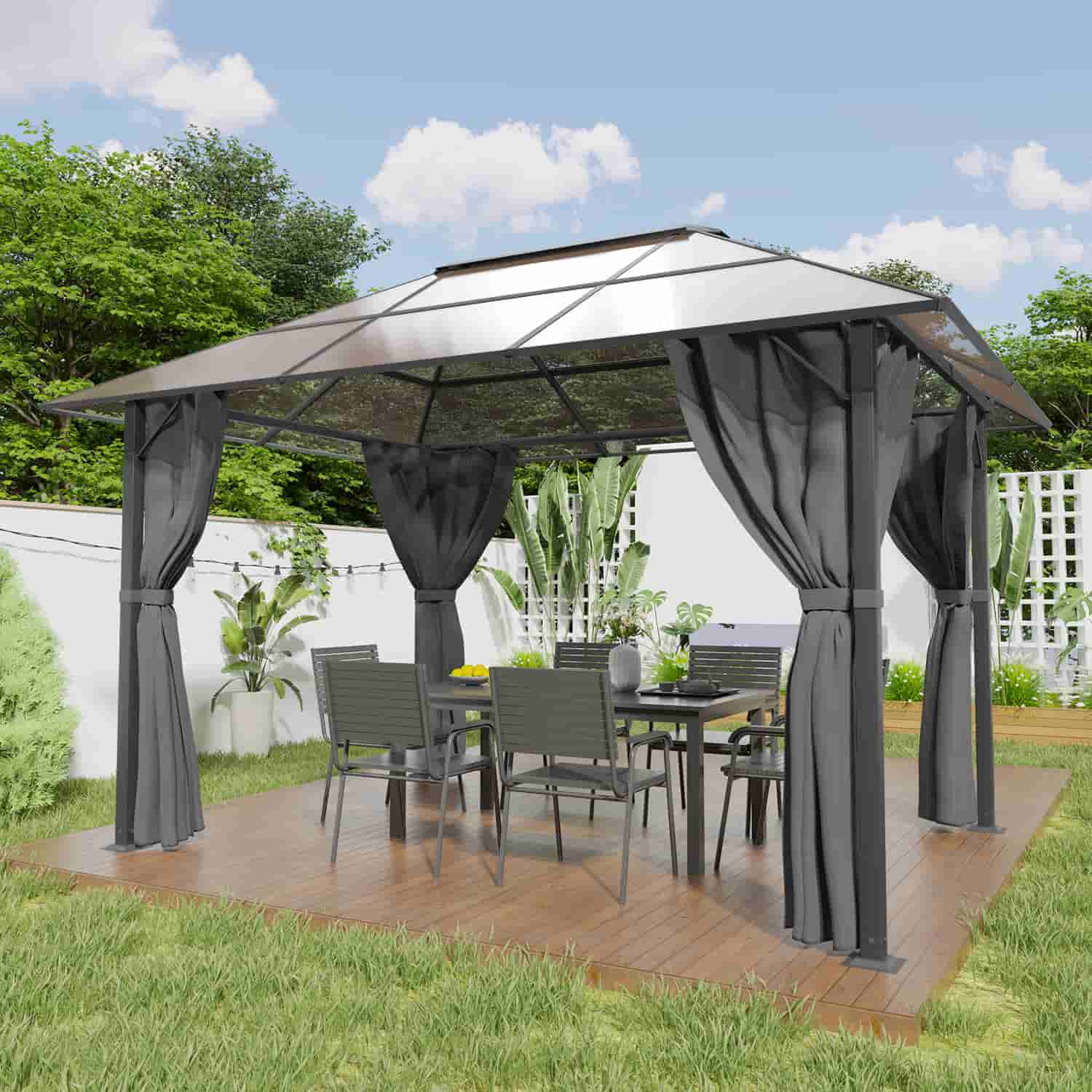 Yardwell Alu Gartenpavillon mit Hardtop 3x3 m/3x4 m