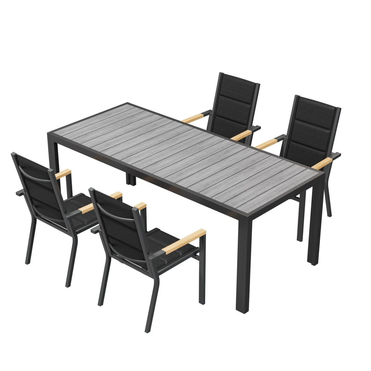Balkonmöbel Set 150 cm – Aluminium in Holzoptik für 2 bis 4 Personen - Yardwell