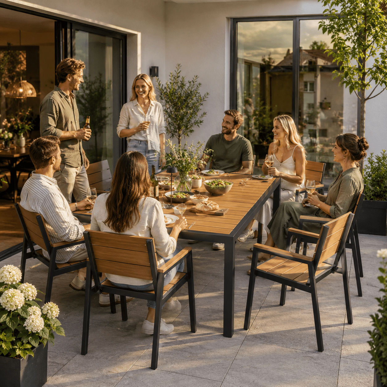 Gartentisch Holzoptik Wetterfest – Aluminium mit HIPS - Tischplatte - Yardwell