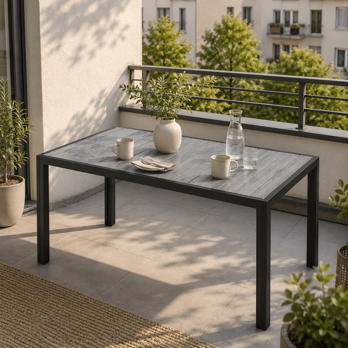 Gartentisch Holzoptik Wetterfest – Aluminium mit HIPS - Tischplatte - Yardwell