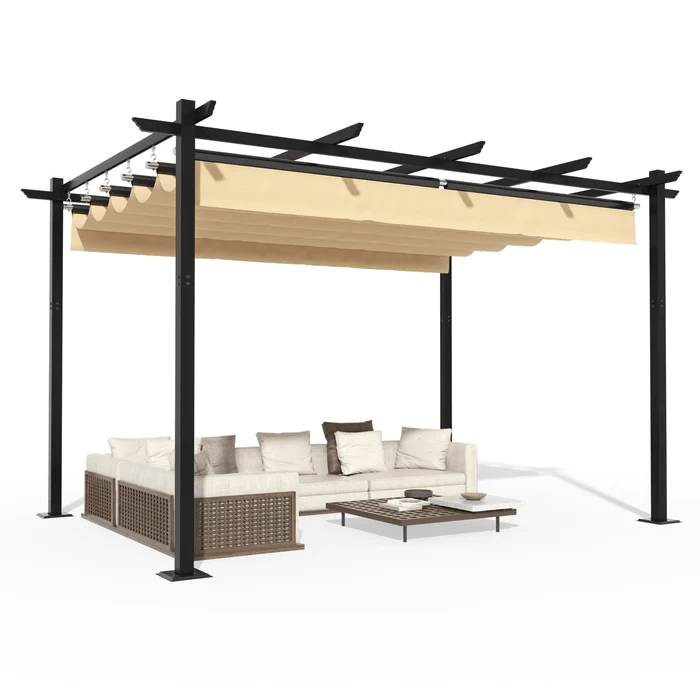 Yardwell Pergola Gartenpavillon mit einziehbarem Dach | 3x4m & 3x3m | Verstellbares Sonnendach | Wasserdicht & Stabil - Yardwell