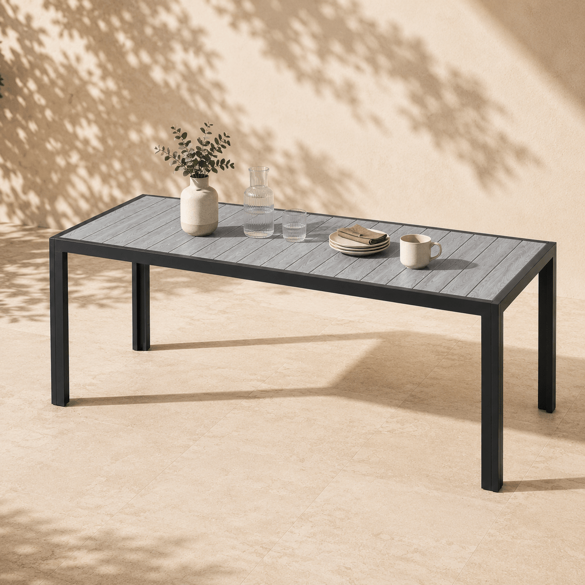 Gartentisch Holzoptik Wetterfest – Aluminium mit HIPS - Tischplatte - Yardwell