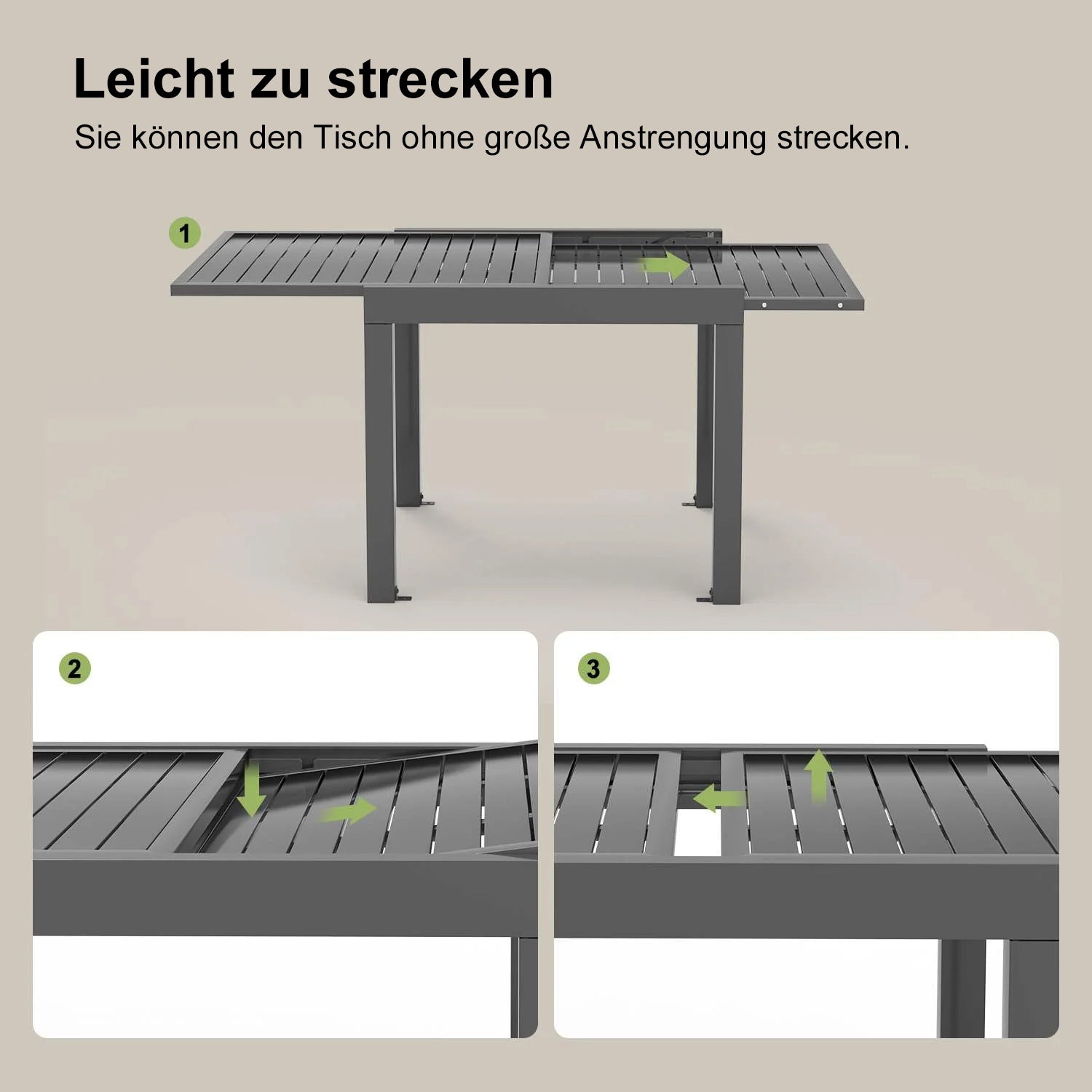 Yardwell 2-4 Sitzer Gartentisch ausziehbar Set aus Aluminium 80-160 x 80cm