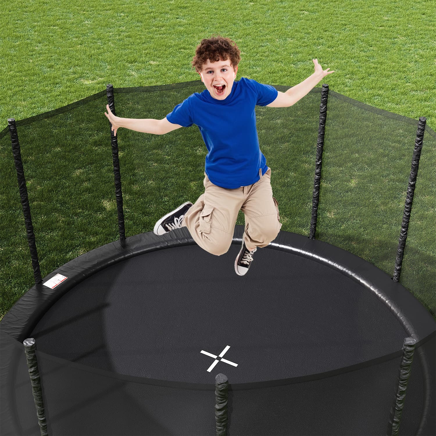 E1 Trampolin mit Sicherheitsnetz und Leiter, Ø 183-427cm, Schwarz