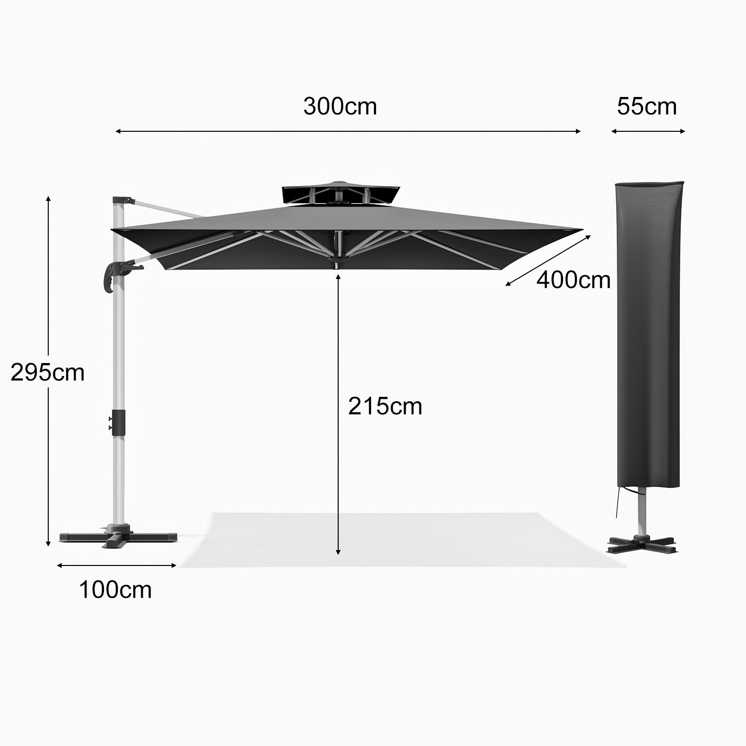 Yardwell Sonnenschirm mit Kurbel, 360°Rotation,3x3m/3x4m