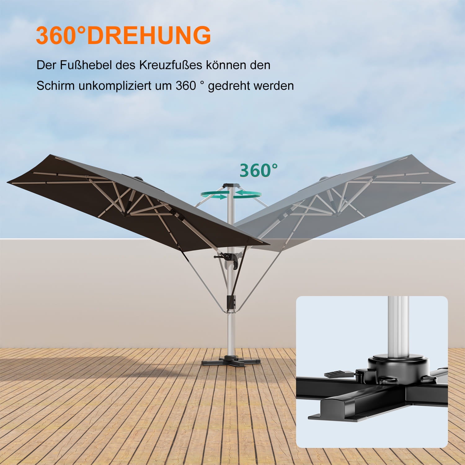 Yardwell Sonnenschirm mit Kurbel, 360°Rotation,3x3m/3x4m