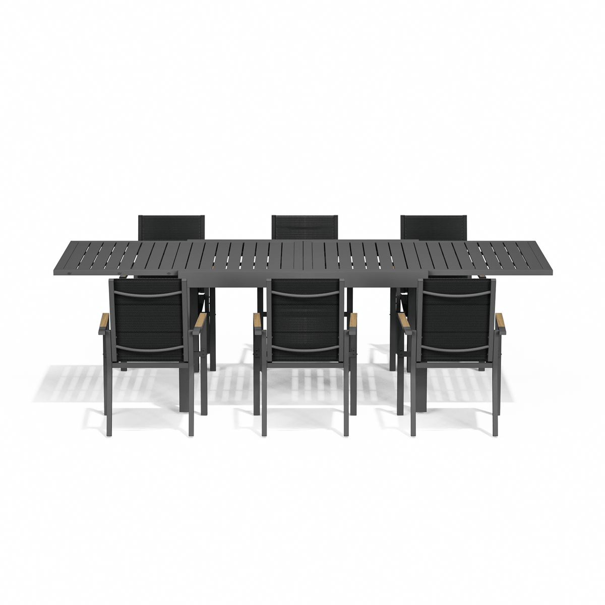 Gartenmöbel Set ausziehbar – Tisch 130–260 cm mit 6, 8 oder 10 Armlehnstühlen, Aluminium, 3 Farben - Yardwell
