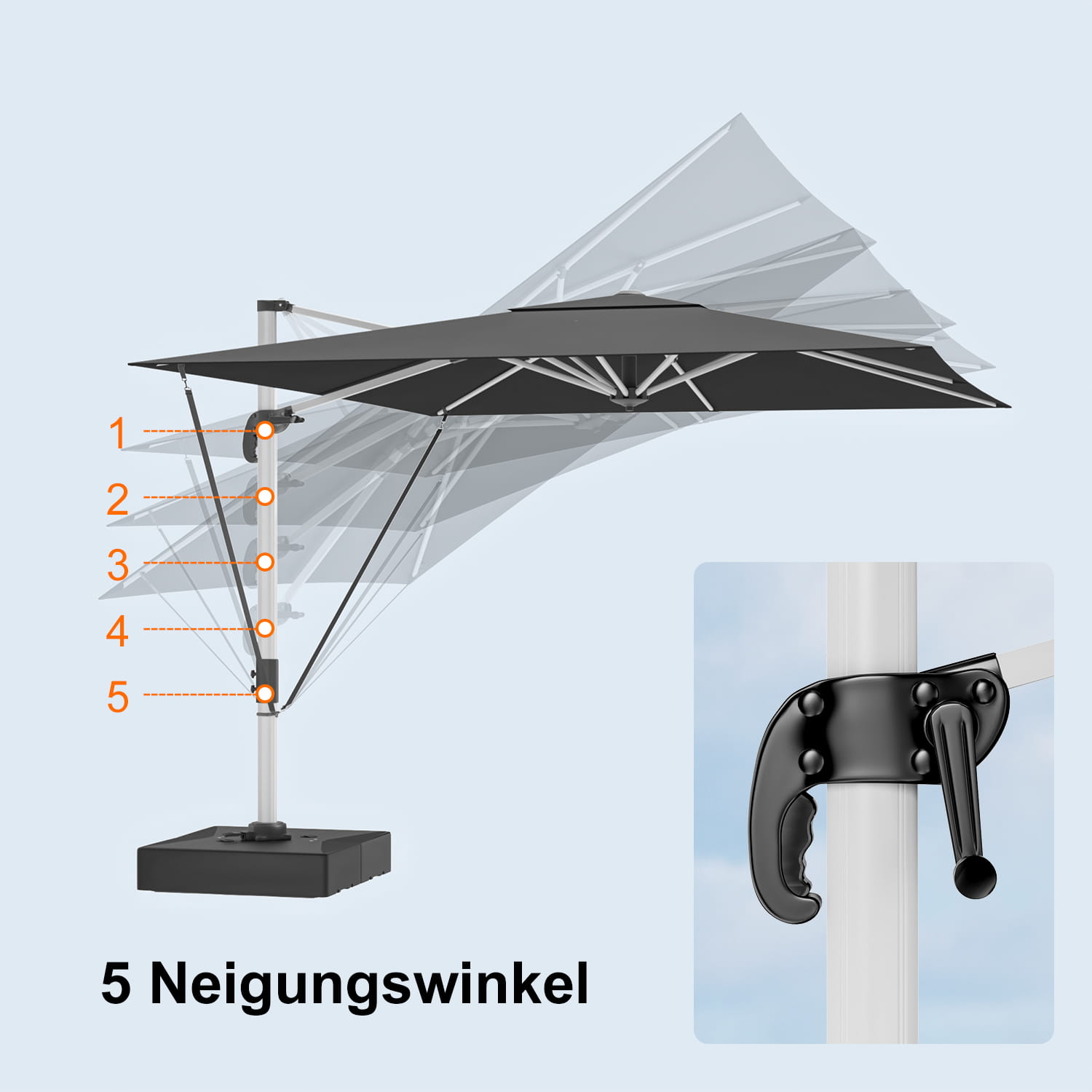 Yardwell Sonnenschirm mit Kurbel, 360°Rotation,3x3m/3x4m