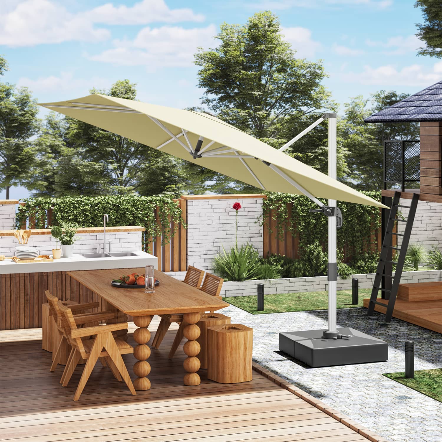 Yardwell Sonnenschirm mit Kurbel, 360°Rotation,3x3m/3x4m