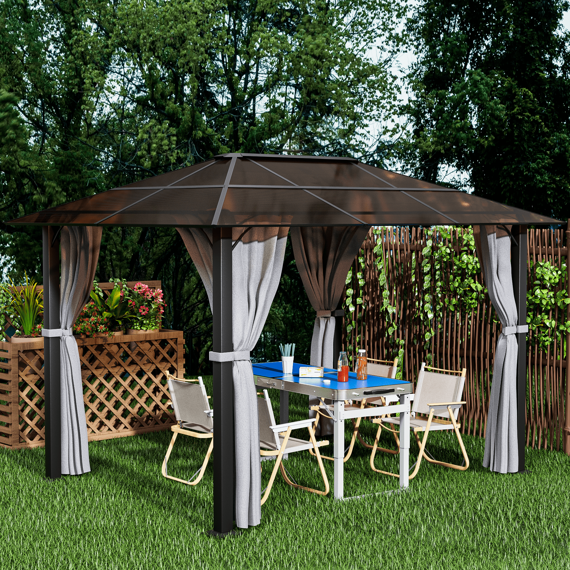 Yardwell Alu Gartenpavillon mit Hardtop 3x3 m/3x4 m