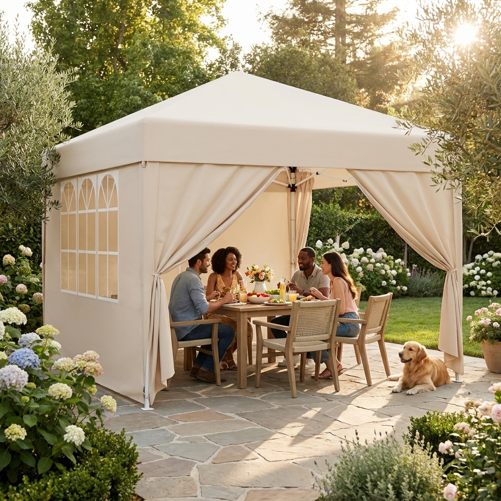 Erhöhter Faltpavillon Spitzdach-Optik – Höhenverstellbar, Wasserdicht