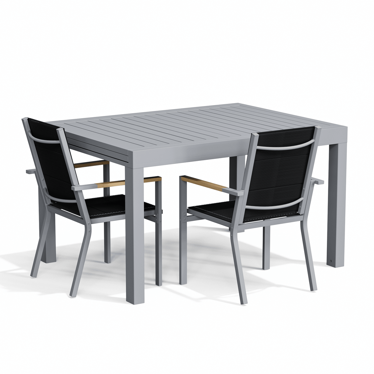 Balkonmöbel Set ausziehbar – Tisch 81–163 cm mit 2 oder 4 Armlehnstühlen, Aluminium, 3 Farben - Yardwell