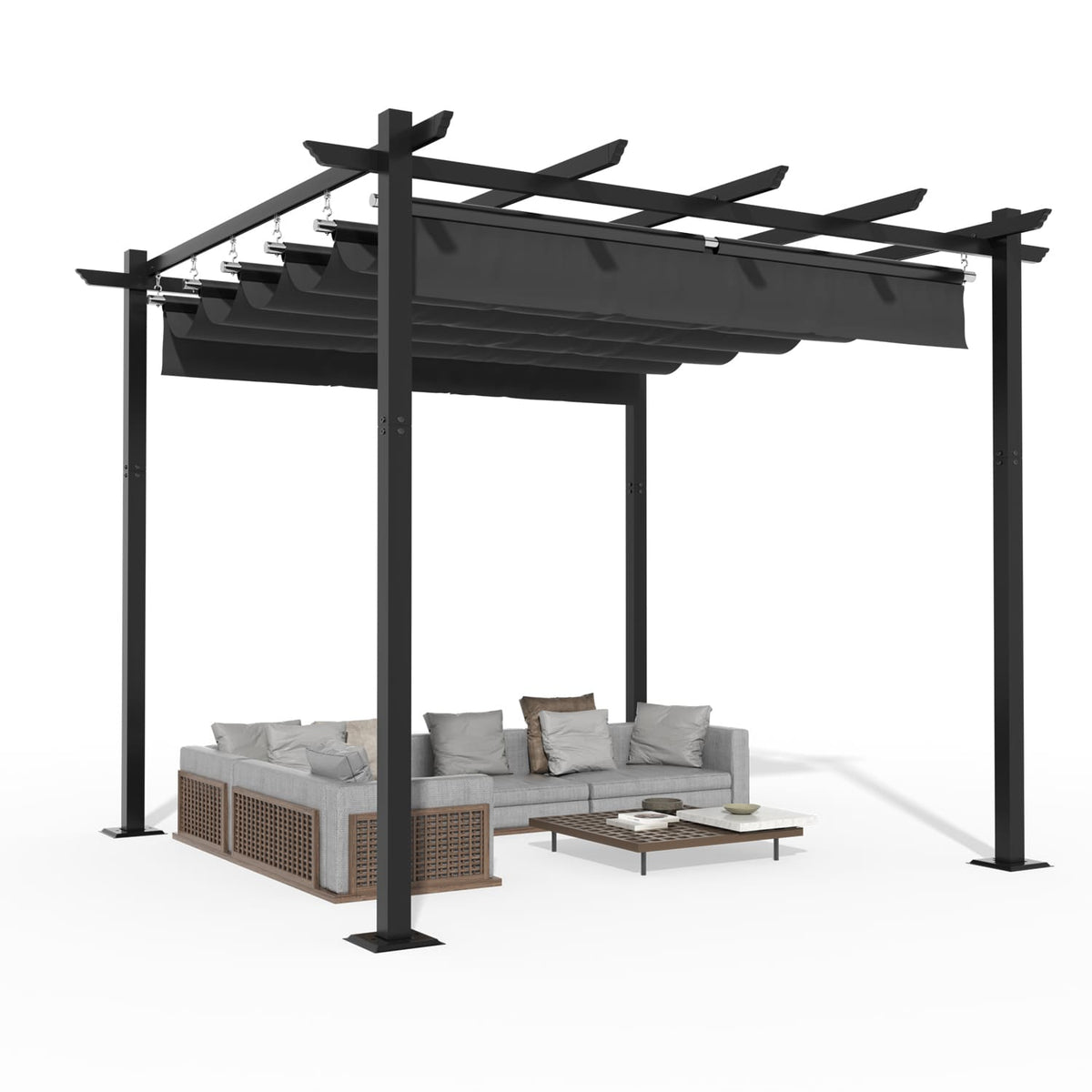 Yardwell Pergola Gartenpavillon mit einziehbarem Dach | 3x4m & 3x3m | Verstellbares Sonnendach | Wasserdicht & Stabil - Yardwell