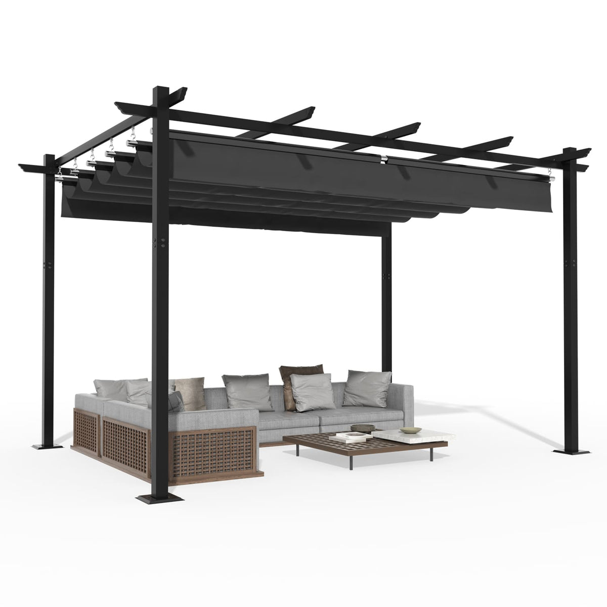 Yardwell Pergola Gartenpavillon mit einziehbarem Dach | 3x4m & 3x3m | Verstellbares Sonnendach | Wasserdicht & Stabil - Yardwell