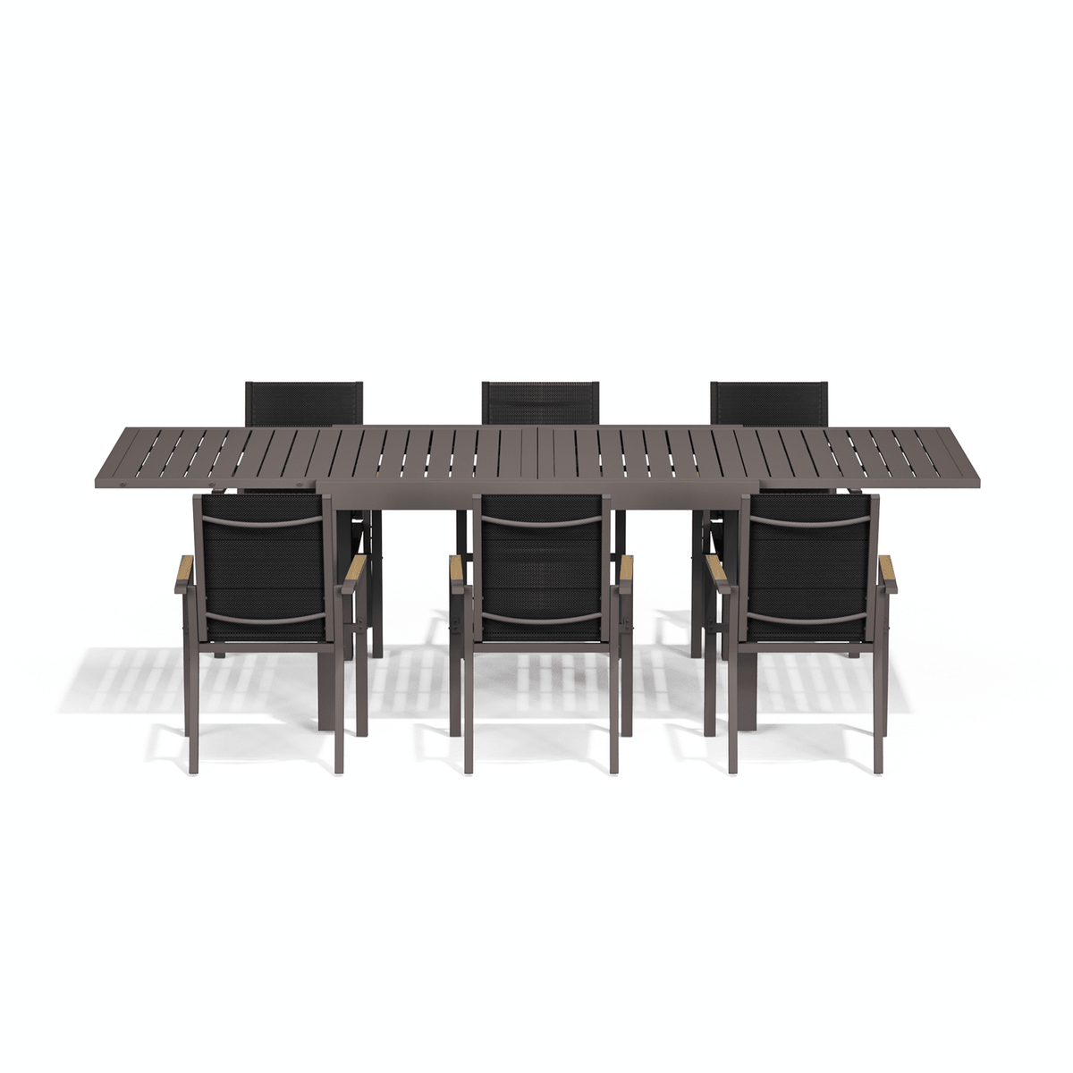 Gartenmöbel Set ausziehbar – Tisch 130–260 cm mit 6, 8 oder 10 Armlehnstühlen, Aluminium, 3 Farben - Yardwell