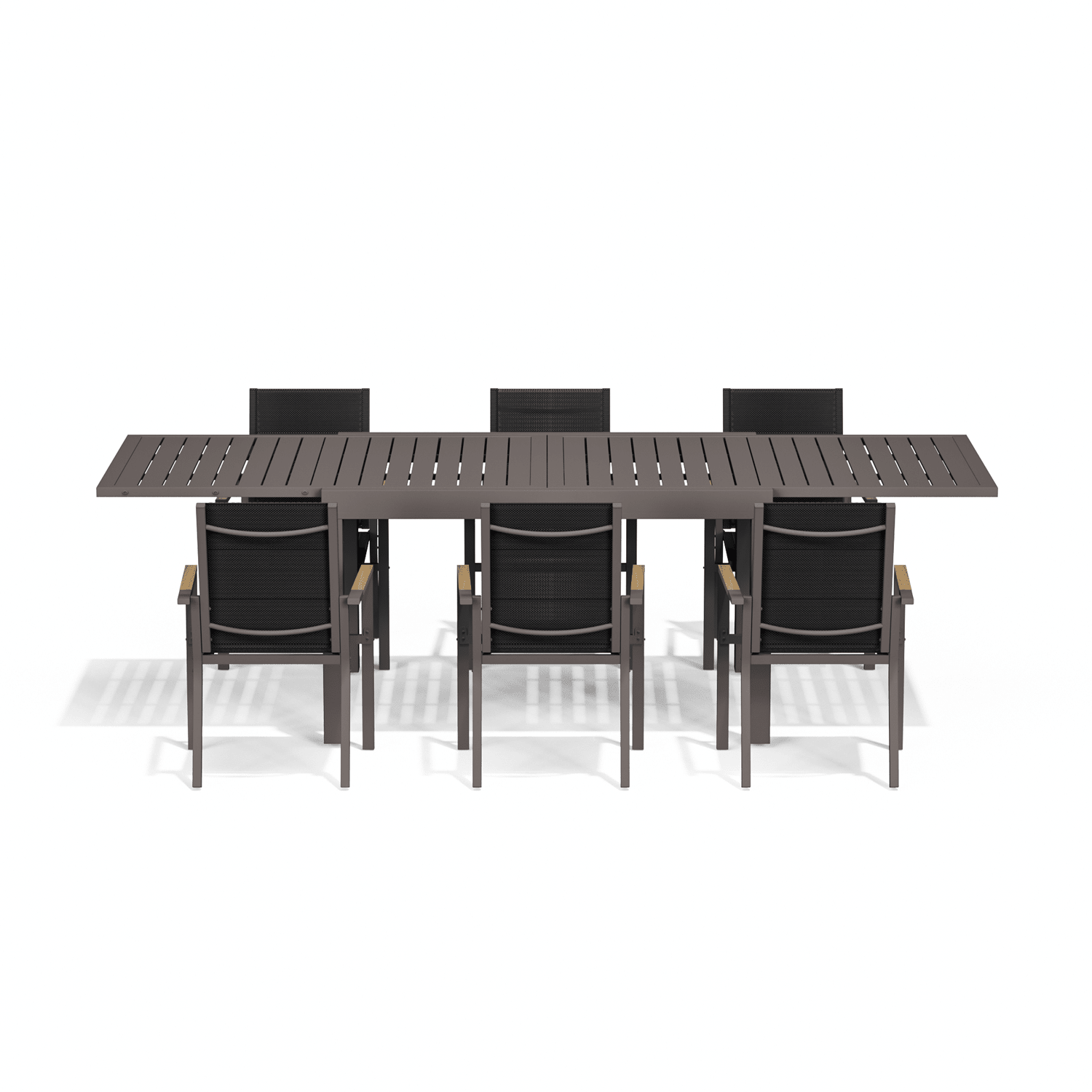 Gartenmöbel Set ausziehbar – Tisch 130–260 cm mit 6, 8 oder 10 Armlehnstühlen, Aluminium, 3 Farben - Yardwell
