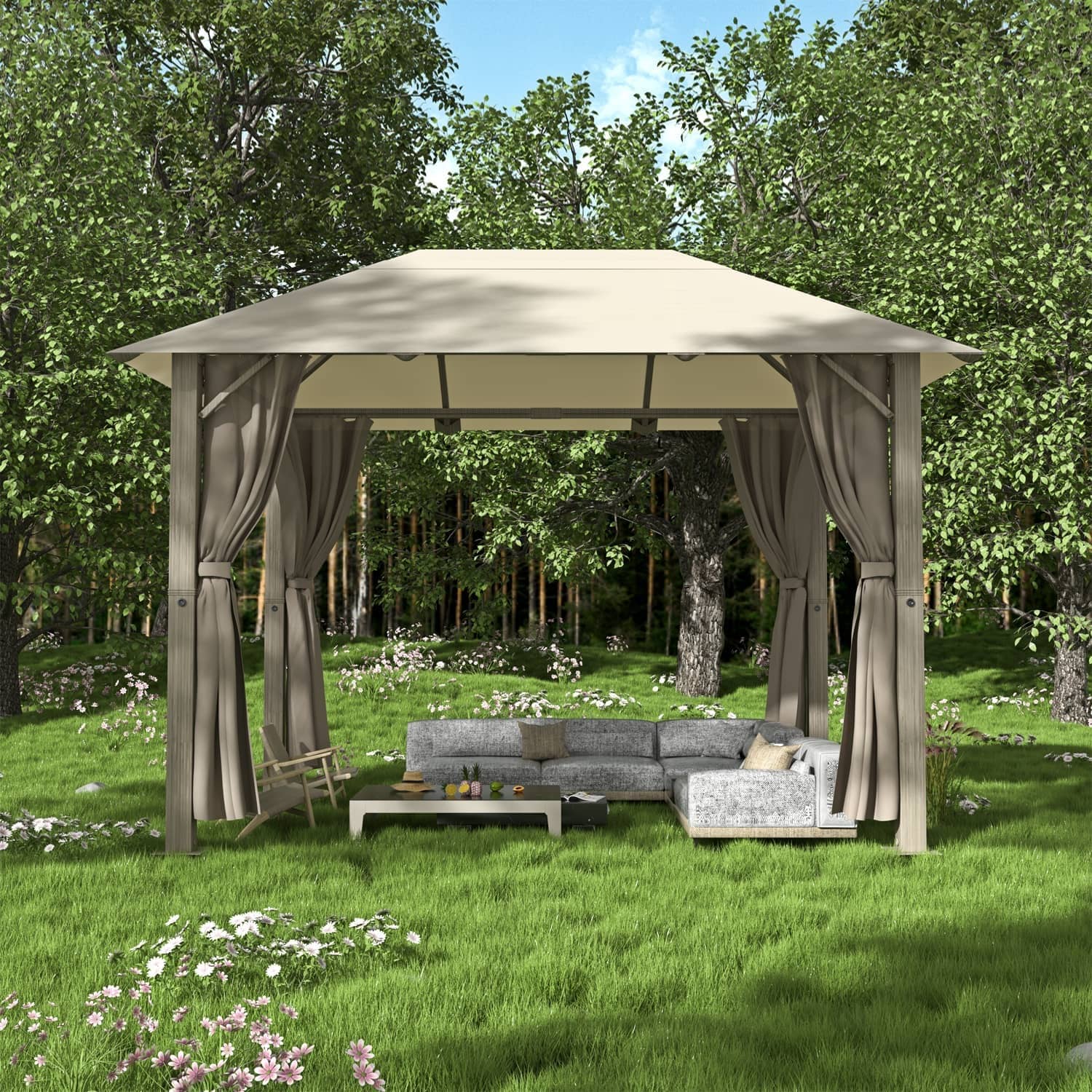 Gartenpavillon Modern Günstig 3x3 / 3x4 mit Festem Dach und Dachplane Wasserdicht