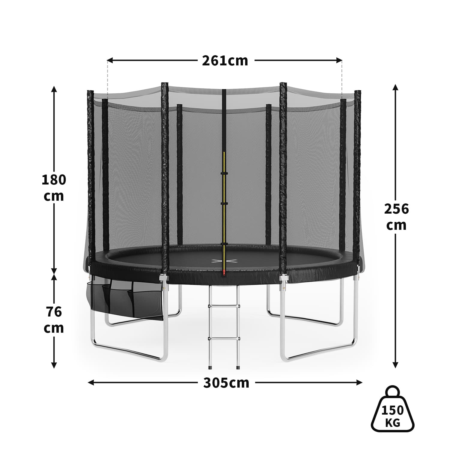 E1 Trampolin mit Sicherheitsnetz und Leiter, Ø 183-427cm, Schwarz
