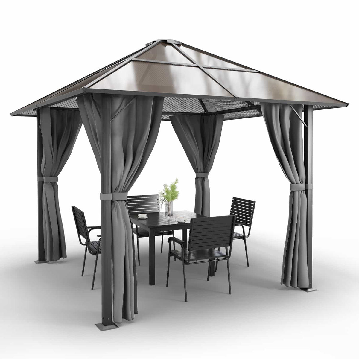 Yardwell Premium Hardtop Pavillon | Aluminium Dach & Gestell | 3x4m & 3x3m | Winterfest, Stabil & 100% Wasserdicht | Anthrazit - Yardwell