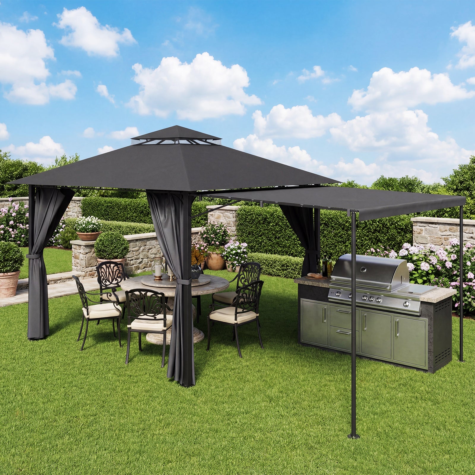 3x3 Gartenpavillon mit 3x3 Markise