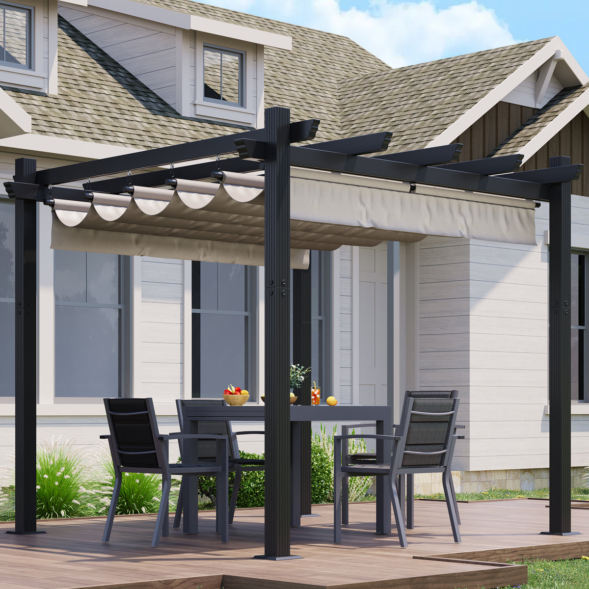 Yardwell Pergola Gartenpavillon mit einziehbarem Dach | 3x4m & 3x3m | Verstellbares Sonnendach | Wasserdicht & Stabil - Yardwell