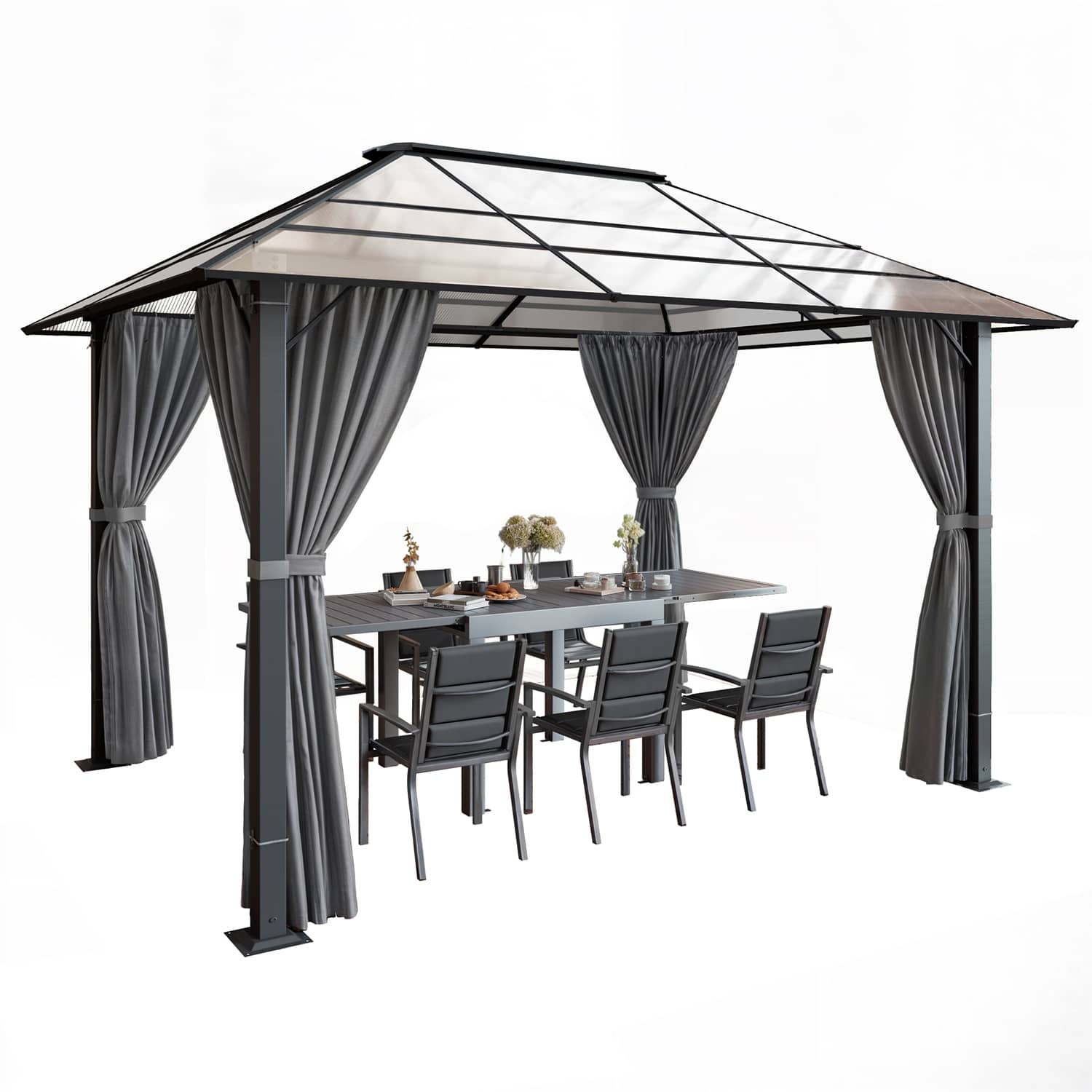 Yardwell Alu Gartenpavillon mit Hardtop 3x3 m/3x4 m