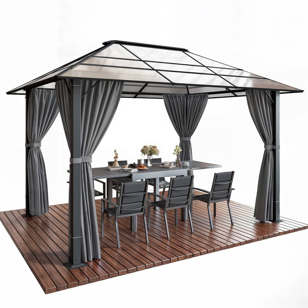 Yardwell Premium Hardtop Pavillon | Aluminium Dach & Gestell | 3x4m & 3x3m | Winterfest, Stabil & 100% Wasserdicht | Anthrazit - Yardwell