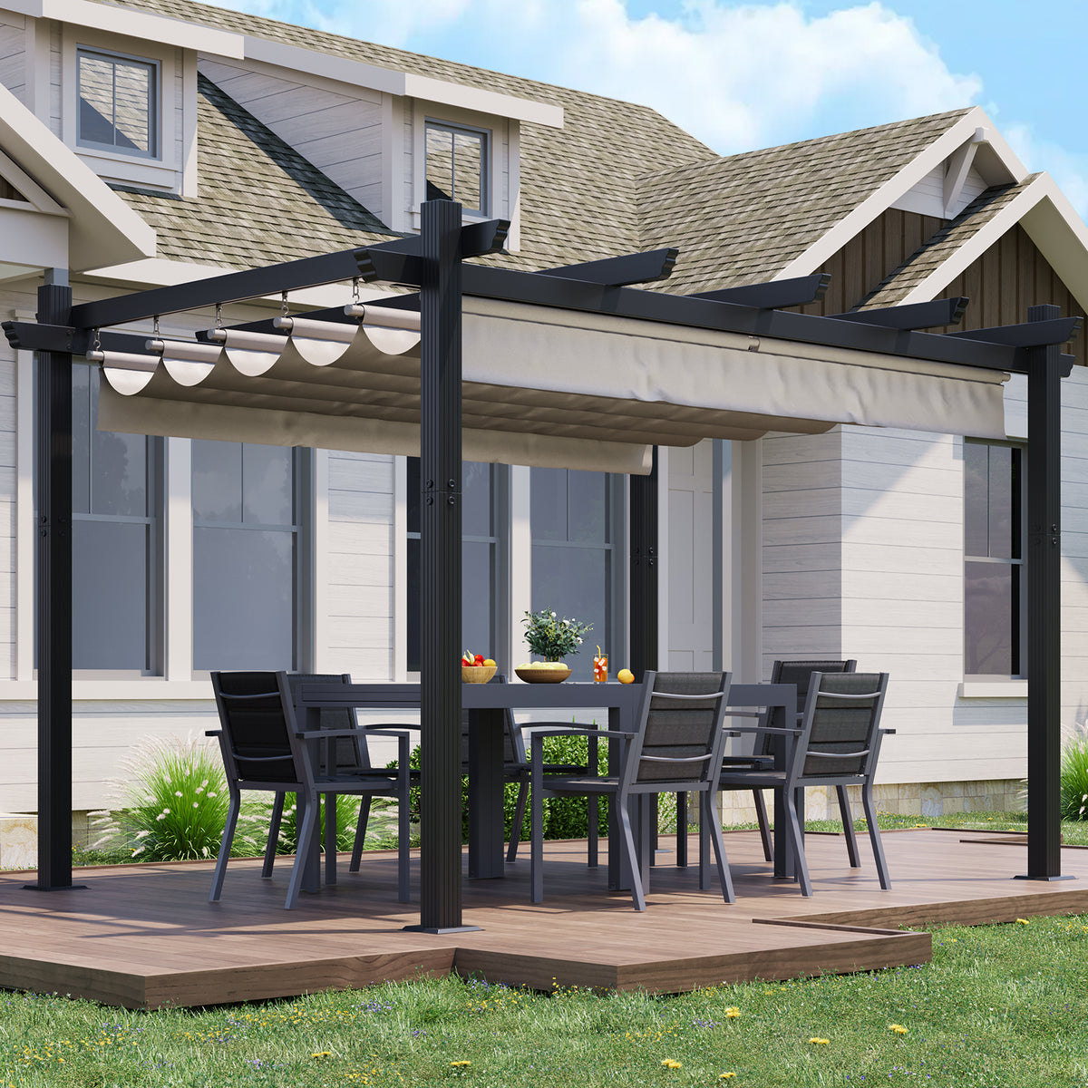 Yardwell Pergola Gartenpavillon mit einziehbarem Dach | 3x4m & 3x3m | Verstellbares Sonnendach | Wasserdicht & Stabil - Yardwell