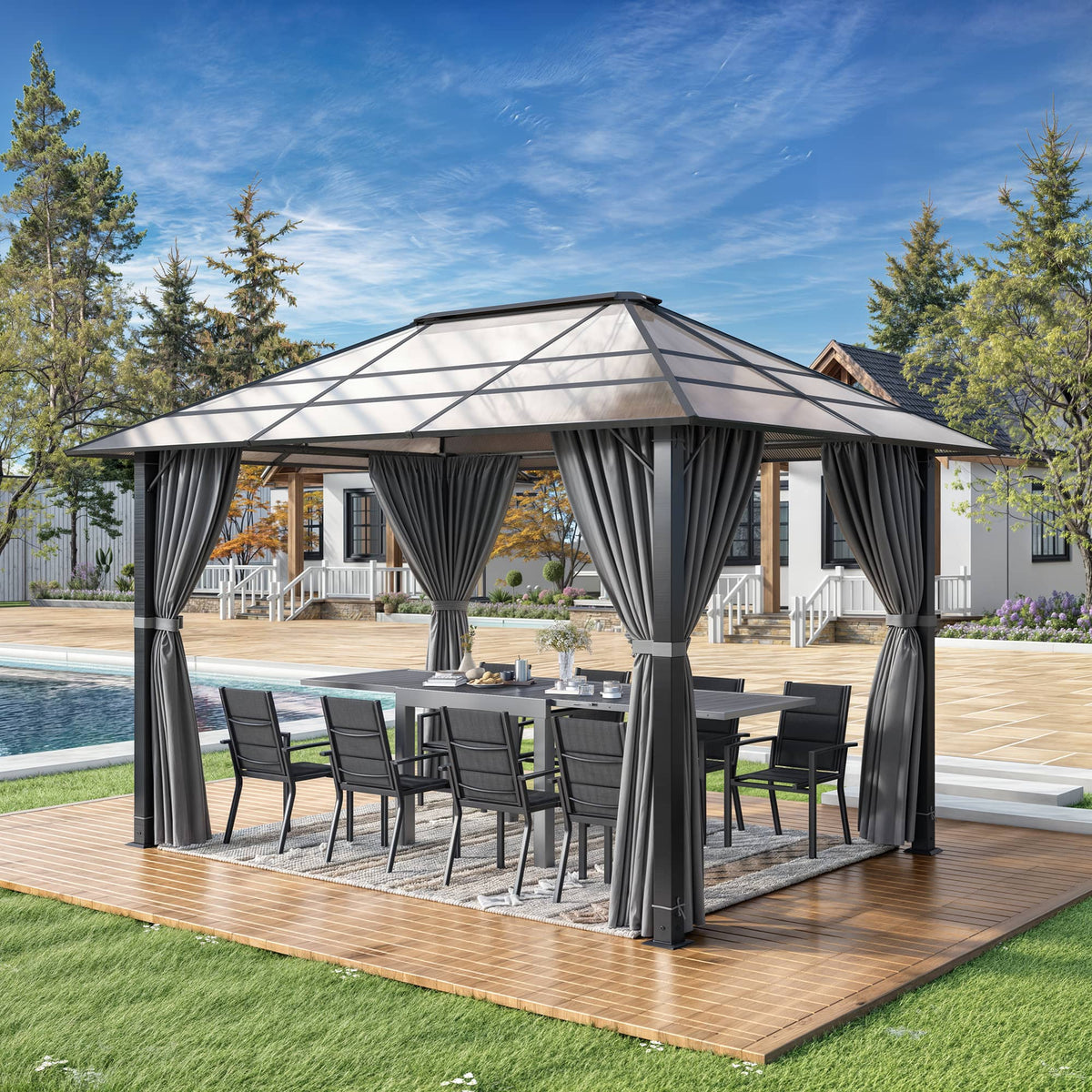 Yardwell Premium Hardtop Pavillon | Aluminium Dach & Gestell | 3x4m & 3x3m | Winterfest, Stabil & 100% Wasserdicht | Anthrazit - Yardwell