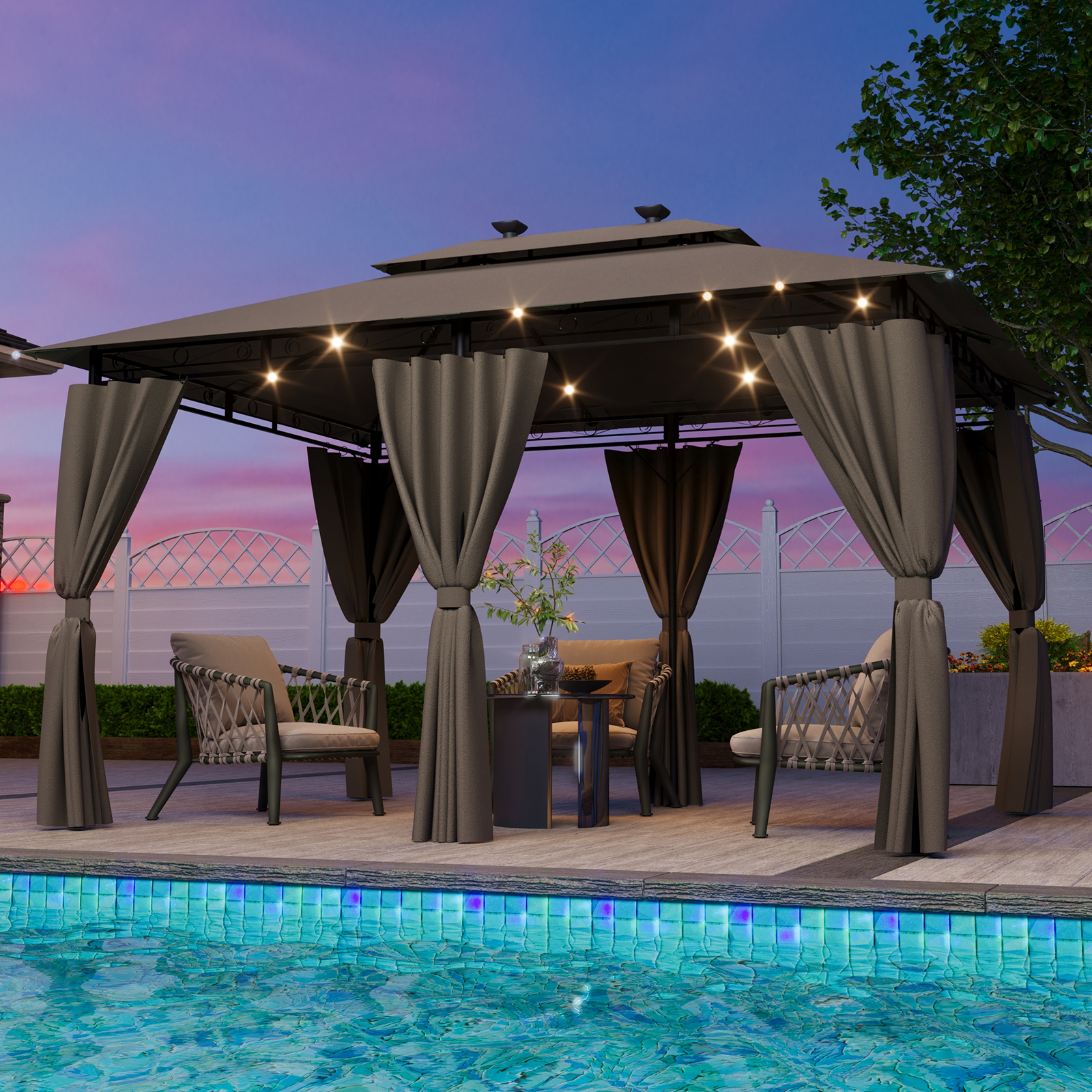 Gartenpavillon 3x3 / 3x4/3x6 mit Solar-Lichterketten