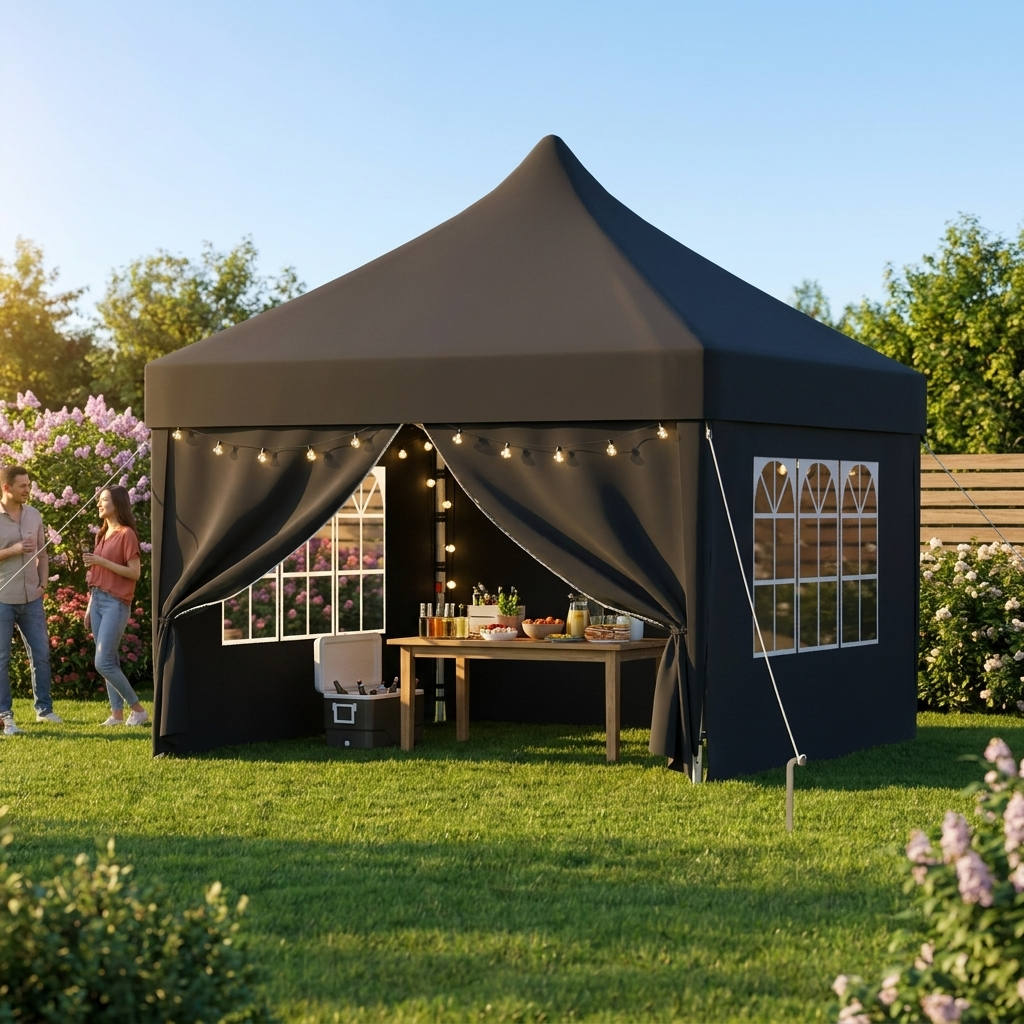 Erhöhter Faltpavillon Spitzdach-Optik – Höhenverstellbar, Wasserdicht