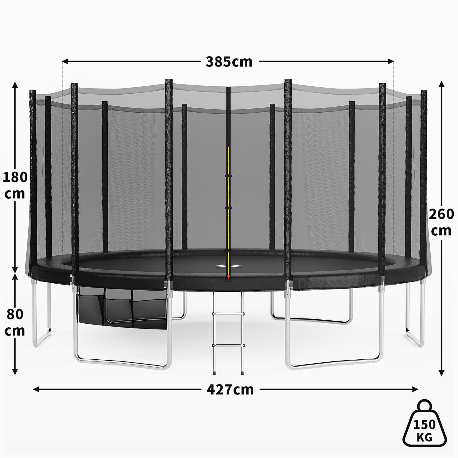 E1 Trampolin mit Sicherheitsnetz und Leiter, Ø 183-427cm, Schwarz