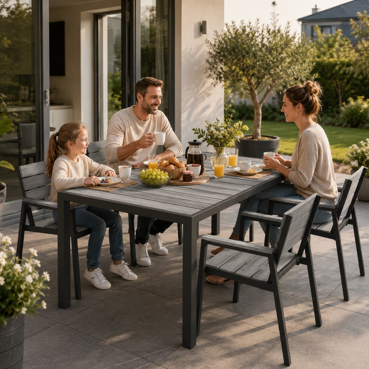 Balkonmöbel Set 150 cm – Aluminium in Holzoptik für 2 bis 4 Personen - Yardwell