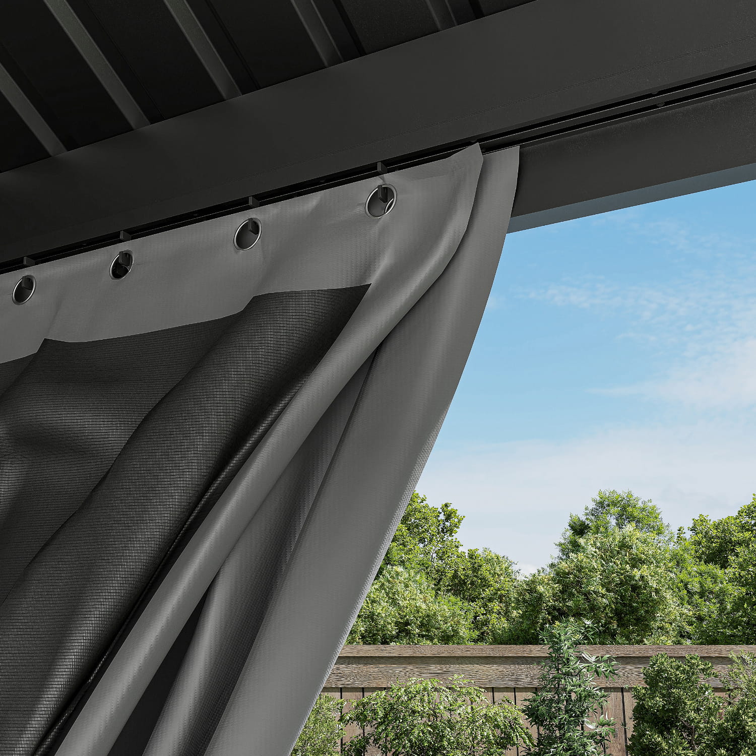Yardwell Hardtop Pavillon mit Stahldach, 3.65X4.85m, Gartenpavillon mit Seitenwand und Moskitonetz