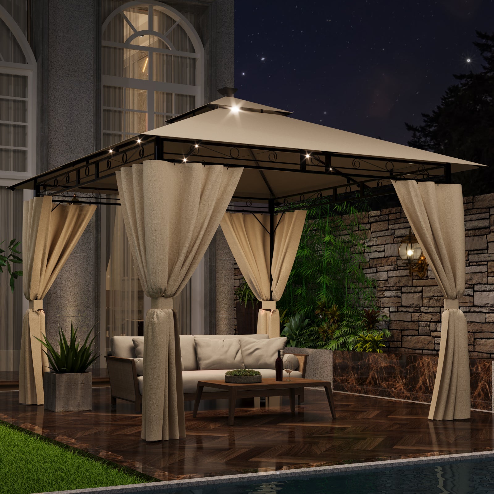 Yardwell Luxus Gartenpavillon mit LED-Beleuchtung | Wasserdicht, Stabil & Winterfest | 3x3m & 3x4m