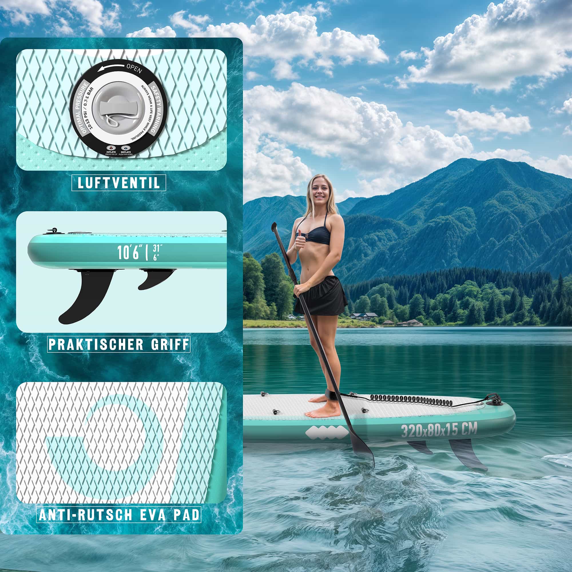 Yardwell Aufblasbares Stand Up Paddle Board Mit Kajaksitz und verstellbarem Schlagbrett, Bis 160kg