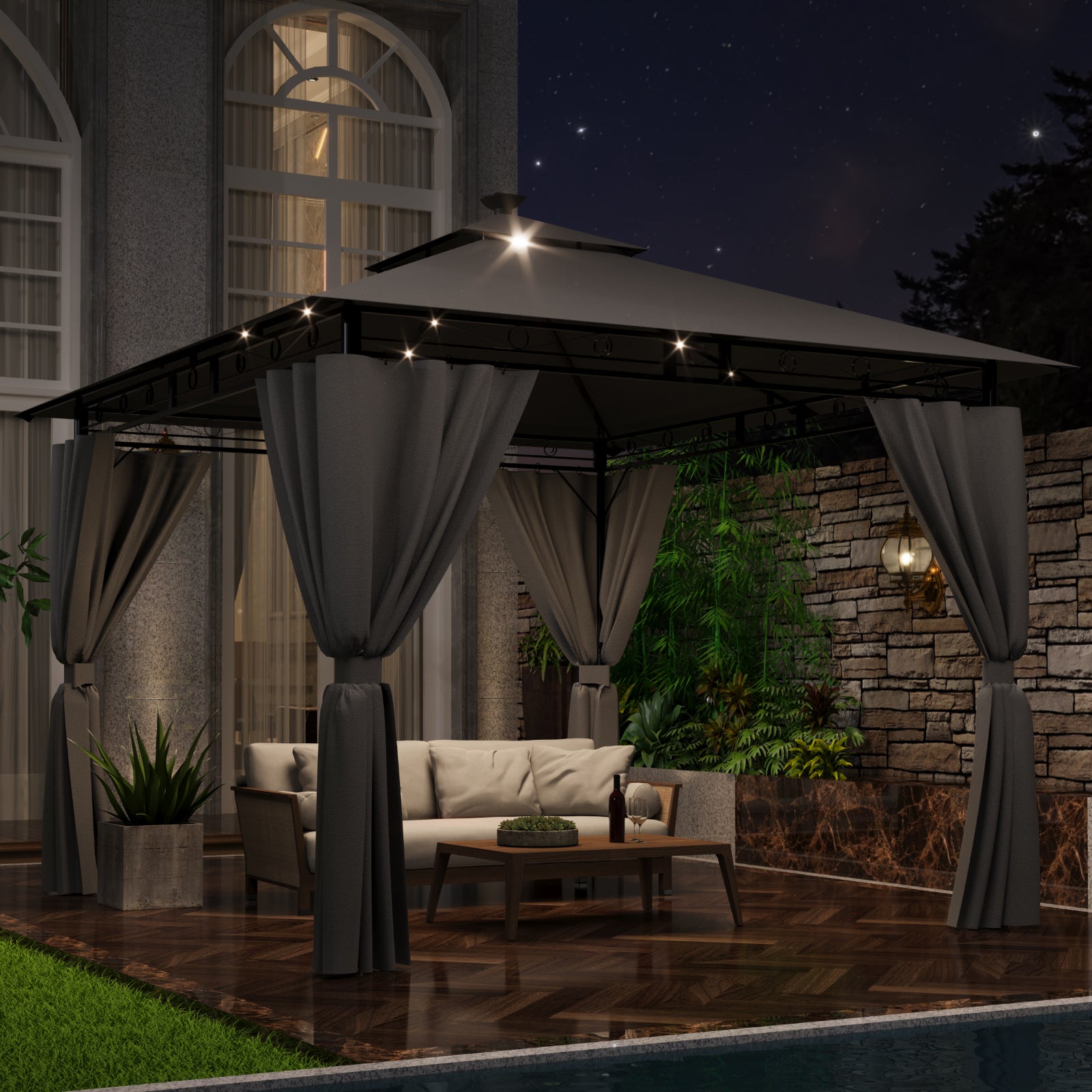 Yardwell Luxus Gartenpavillon mit LED-Beleuchtung | Wasserdicht, Stabil & Winterfest | 3x3m & 3x4m
