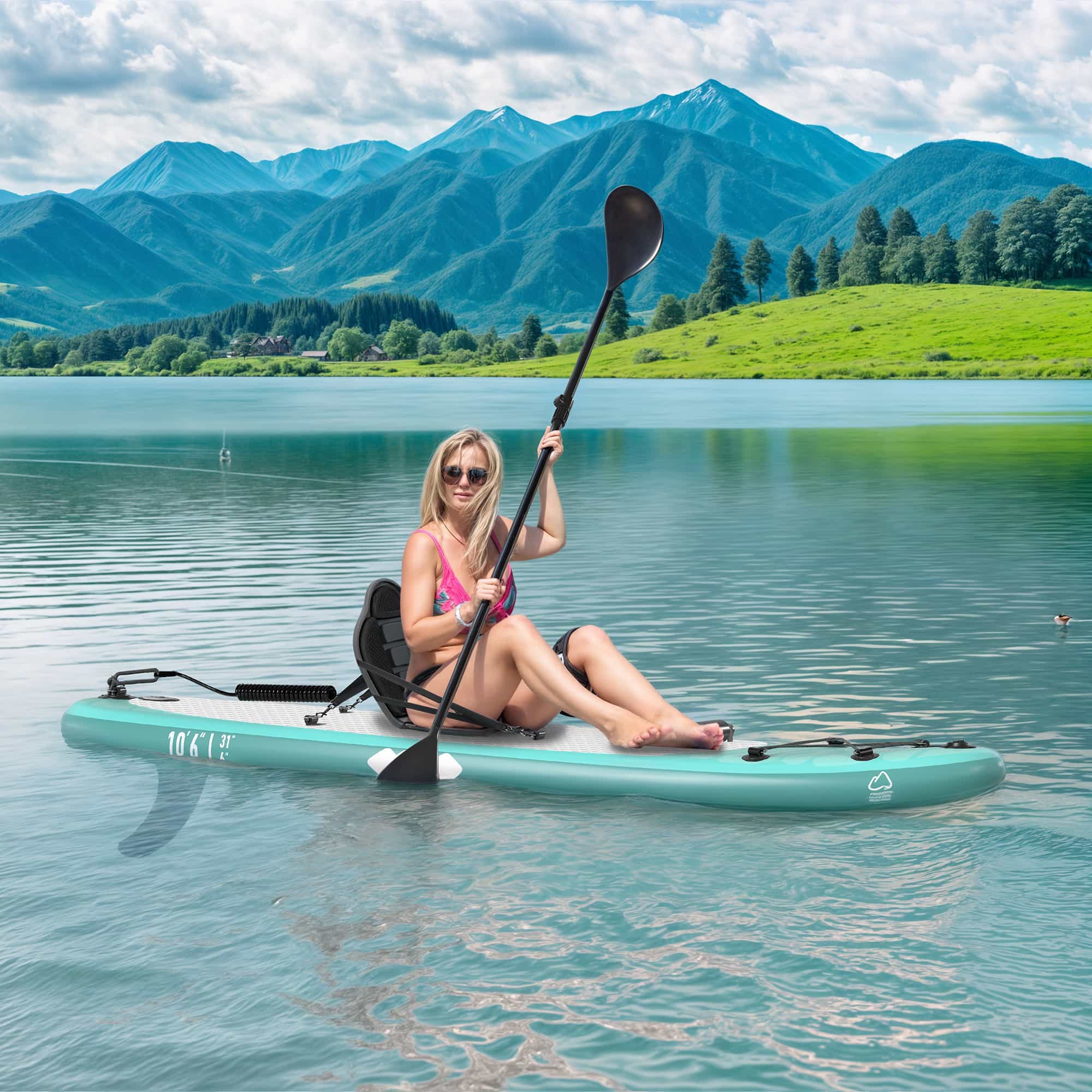 Yardwell Aufblasbares Stand Up Paddle Board Mit Kajaksitz und verstellbarem Schlagbrett, Bis 160kg