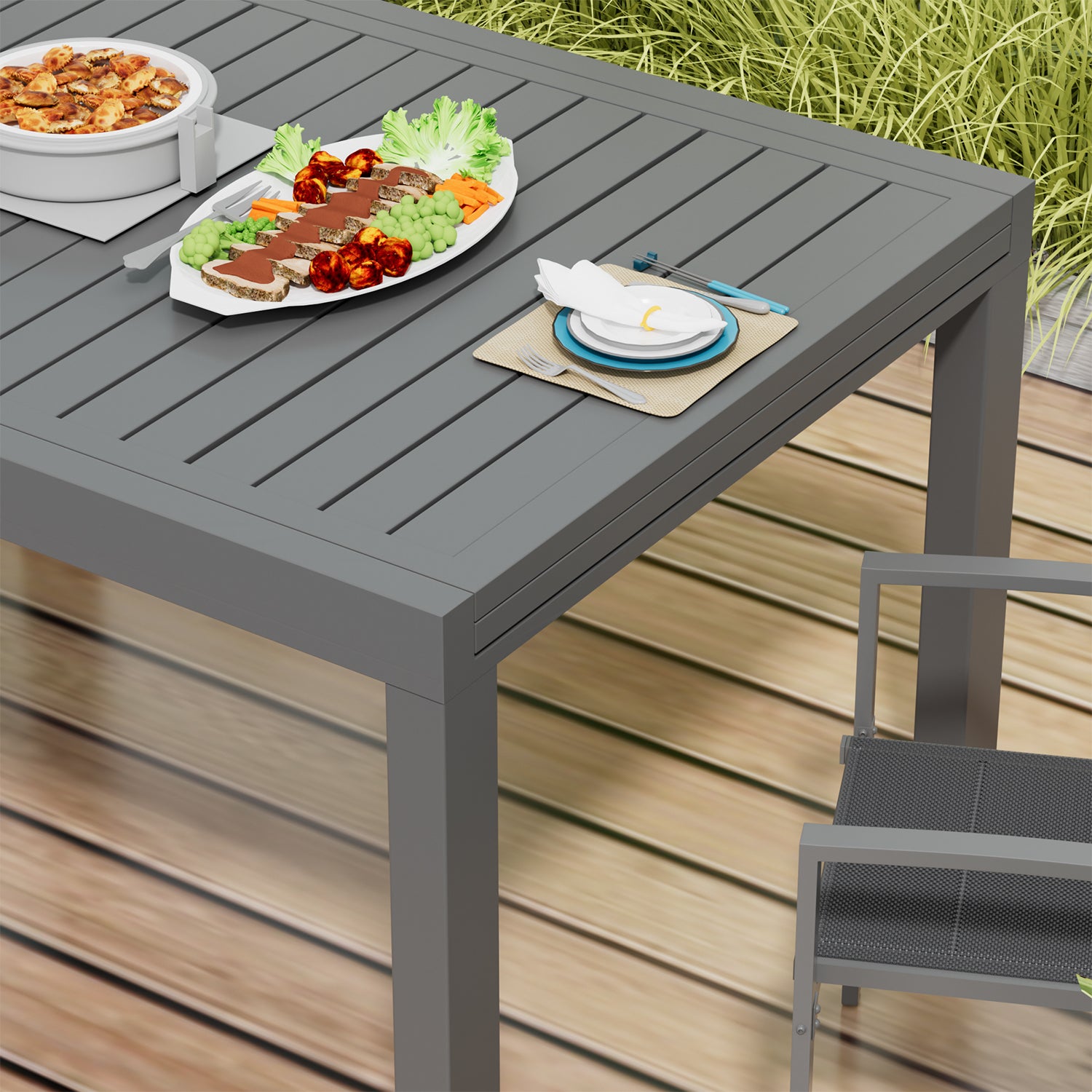 Yardwell 2-4 Sitzer Gartentisch ausziehbar Set aus Aluminium 80-160 x 80cm