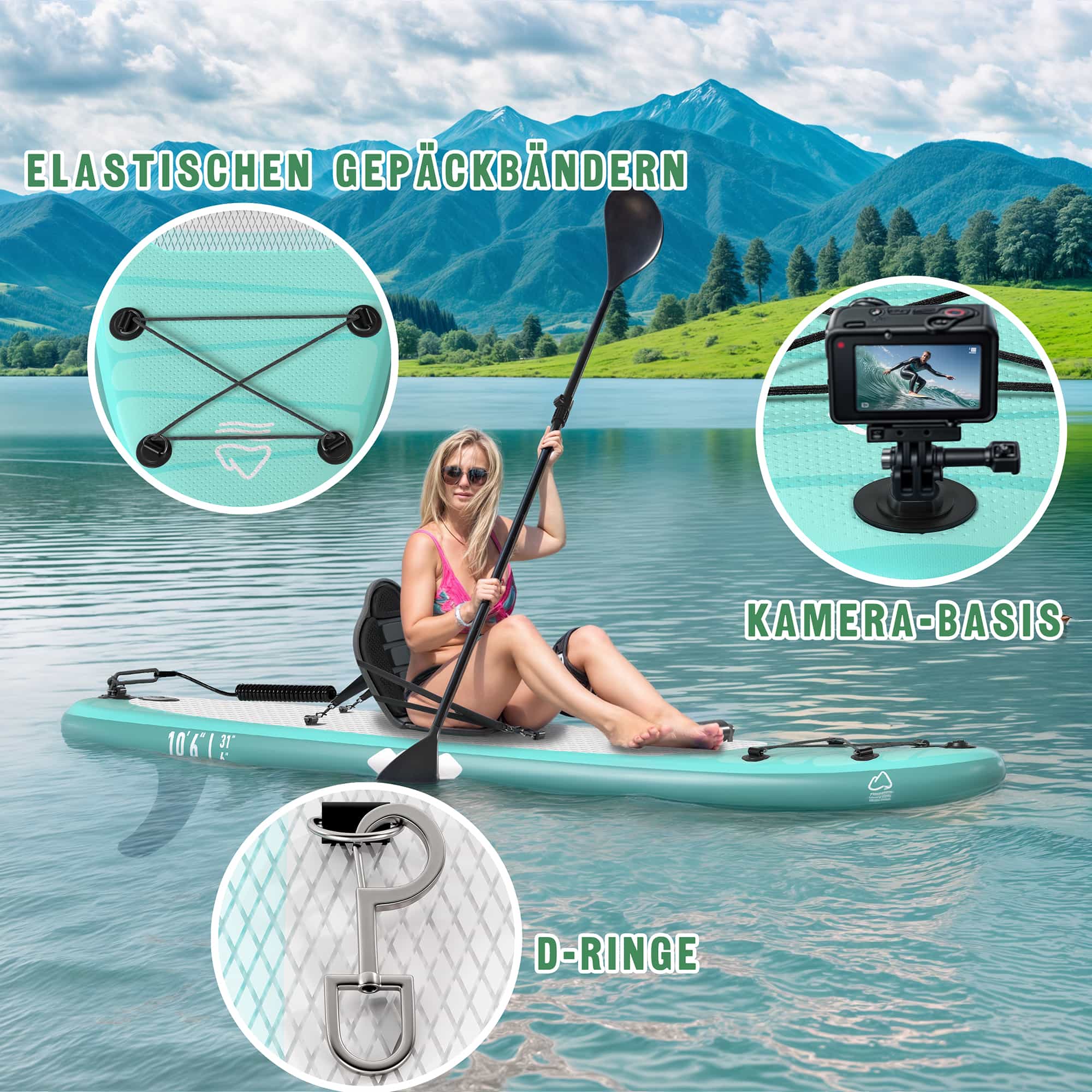 Yardwell Aufblasbares Stand Up Paddle Board Mit Kajaksitz und verstellbarem Schlagbrett, Bis 160kg