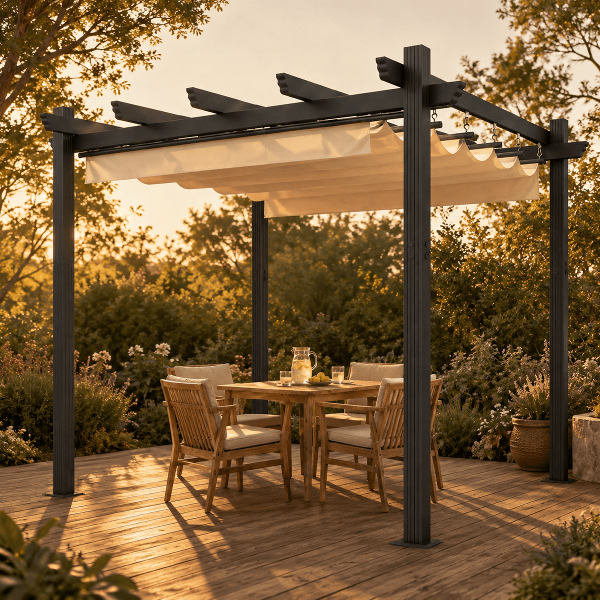 Yardwell Pergola Gartenpavillon mit einziehbarem Dach | 3x4m & 3x3m | Verstellbares Sonnendach | Wasserdicht & Stabil - Yardwell