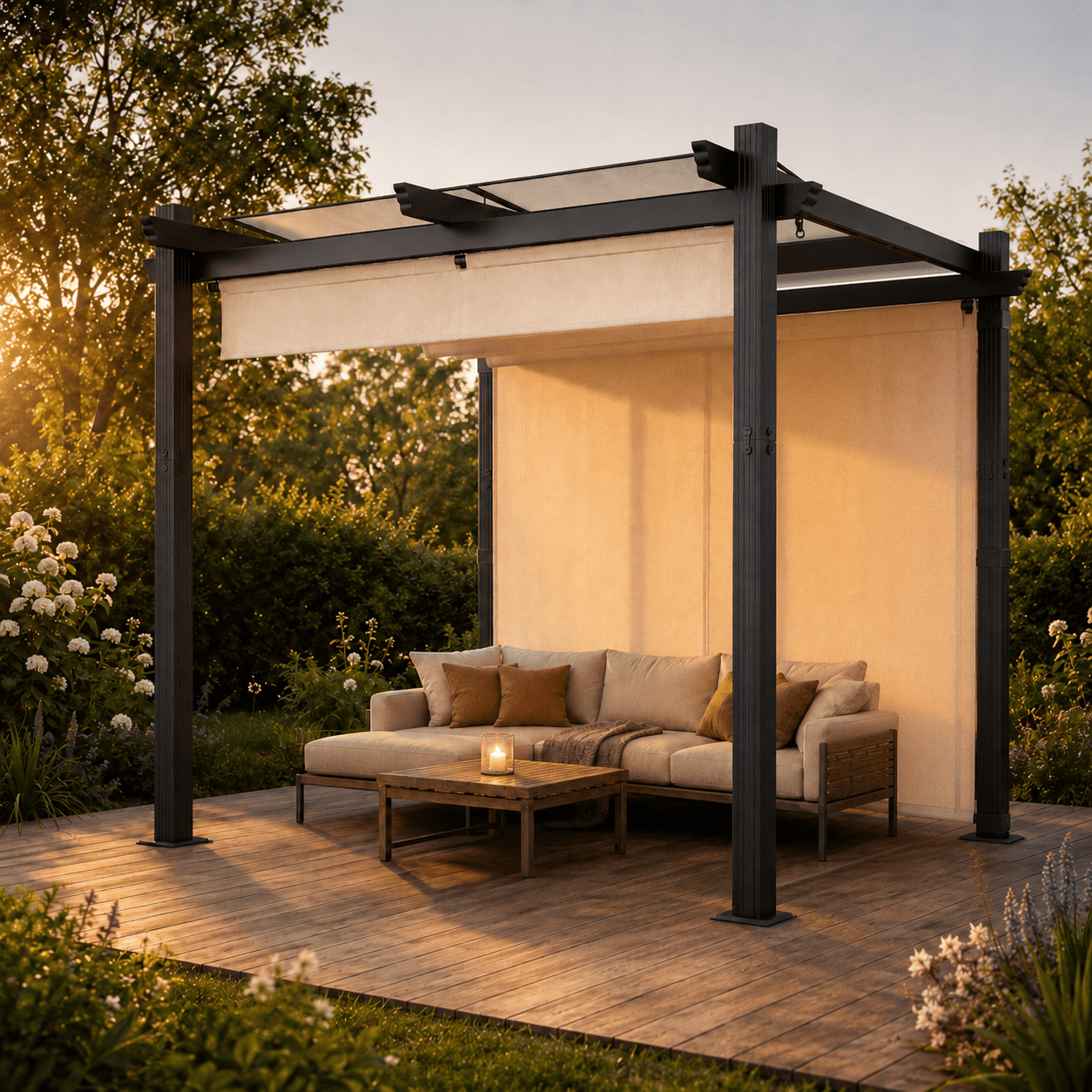 Yardwell Pergola Gartenpavillon mit einziehbarem Dach | 3x4m & 3x3m | Verstellbares Sonnendach | Wasserdicht & Stabil - Yardwell