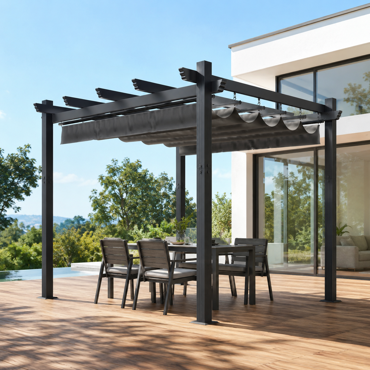 Yardwell Pergola Gartenpavillon mit einziehbarem Dach | 3x4m & 3x3m | Verstellbares Sonnendach | Wasserdicht & Stabil