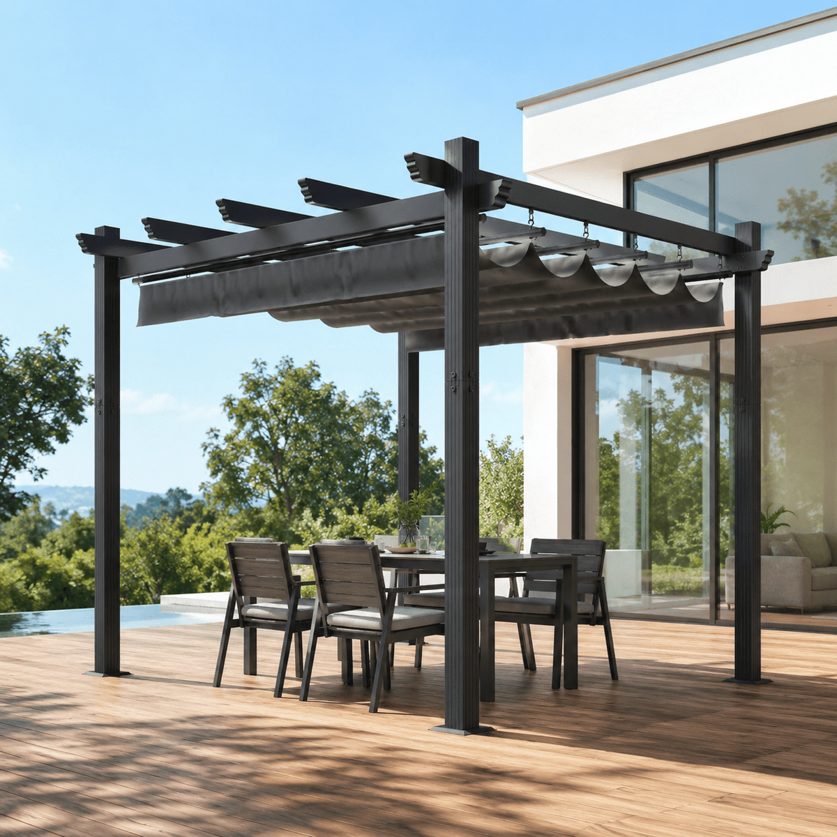 Yardwell Pergola Gartenpavillon mit einziehbarem Dach | 3x4m & 3x3m | Verstellbares Sonnendach | Wasserdicht & Stabil - Yardwell